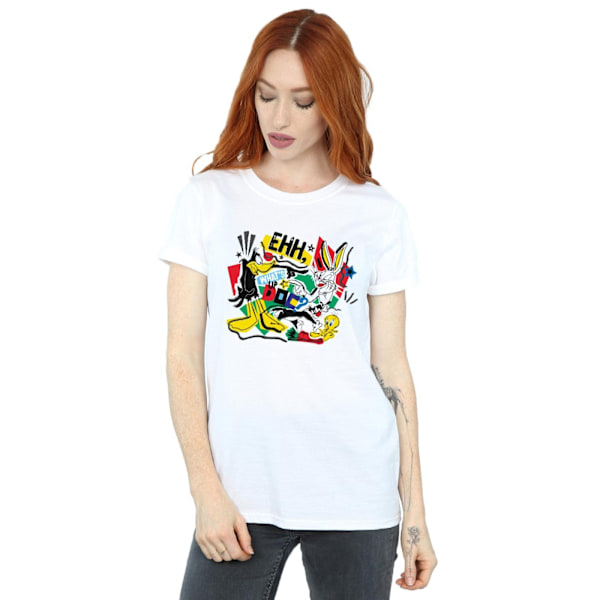 Looney Tunes Dam/Damer Skrot Collage Bomull Pojkvän T-shirt White L