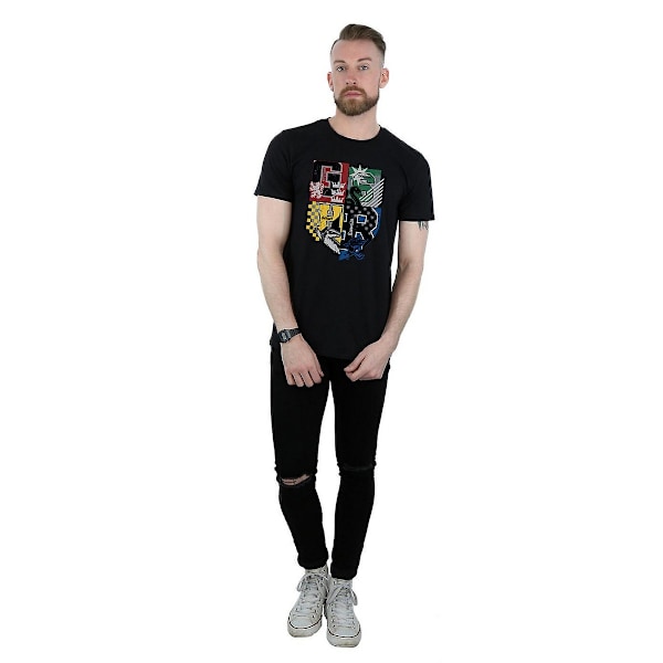 Harry Potter T-shirt i bomull för män, Hogwarts Houses, S, svart Black S