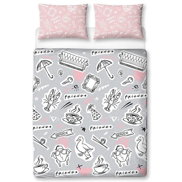 Friends Coffee Påslakan Set Enkelsäng Rosa/Grå/Vit Pink/Grey/White Single