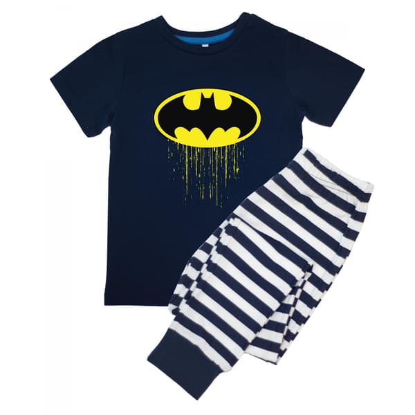 Batman Pojkar Logotyp Drip Kortärmad Lång Pyjamas Set 7-8 År N Navy 7-8 Years