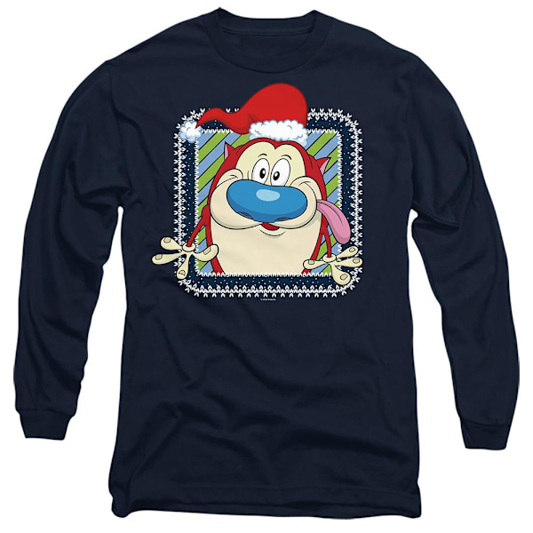 Ren & Stimpy Unisex Vuxen Festlig Tomtehatt Jul T-Shirt L Navy L