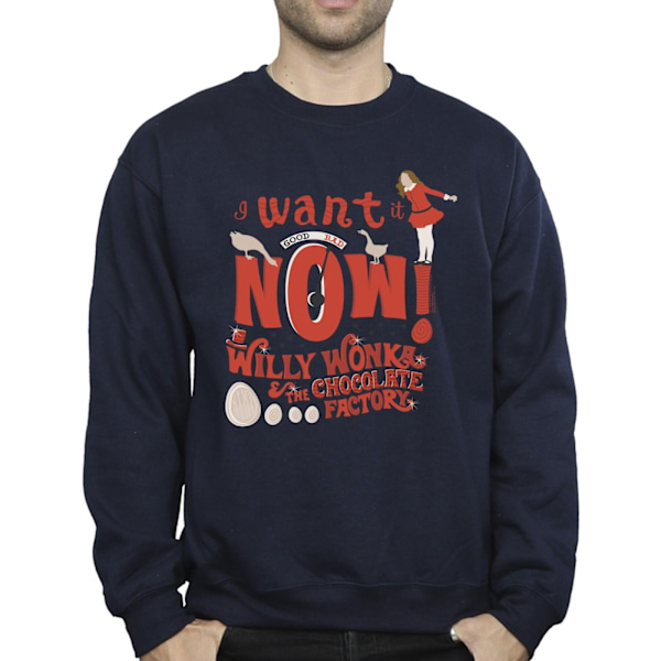 Willy Wonka Herr Verruca Salt Jag Vill Ha Den Nu Sweatshirt 3XL Marinblå Navy Blue 3XL