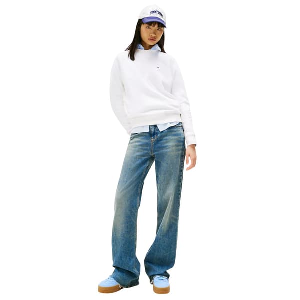 Tommy Jeans Dam Broderad Logotyp Borstad Fleece Tröja White 14 UK