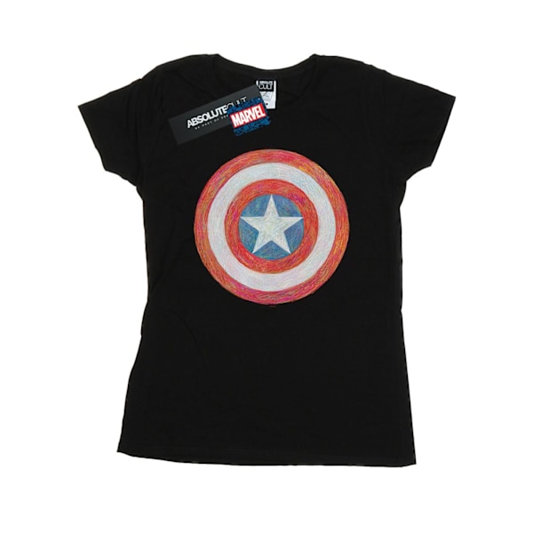 Marvel Dam/Kvinnor Captain America Skissad Sköld Bomull T-Shirt M Svart Black M