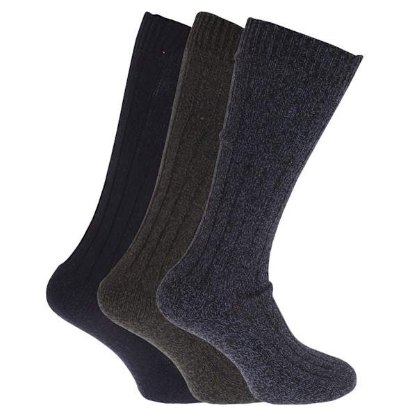 Herrstrumpor i ullblandning med lång längd och vadderad sula (3-pack) Navy/Marl Khaki/Marl Navy UK Shoe 6-11, EUR 39-45