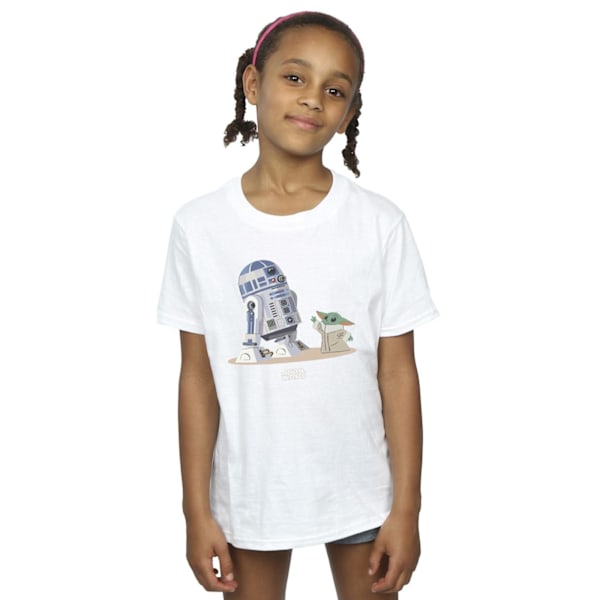 Star Wars T-shirt i bomull för flickor med motiv av R2D2 och Grogu från Mandalorian White 12-13 Years