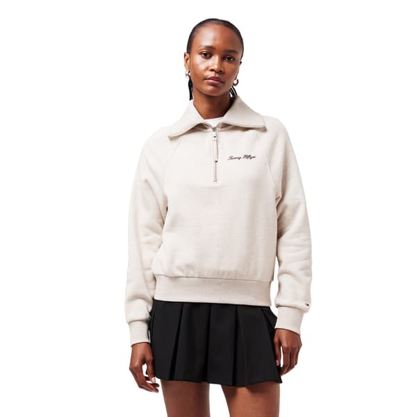 Tommy Hilfiger Dam Curve Classic Script Zip Neck Raglan Oatmilk Heather 10 UK