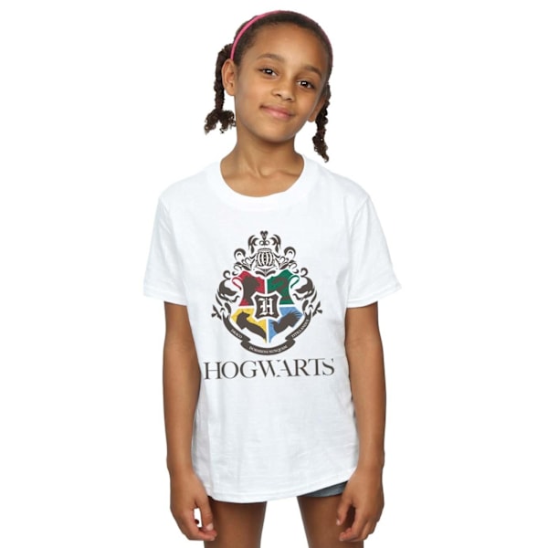 Harry Potter T-shirt med Hogwarts-vapen för flickor, bomull, 3-4 år, vit White 3-4 Years
