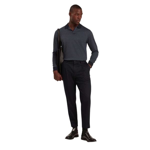 Ted Baker Herr Jacquard Långärmad Pikétröja XXL Marinblå Navy XXL