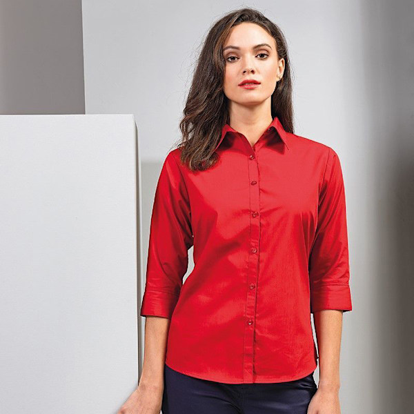 Premier Dam/Dam Poplin 3/4 Ärmsblus 10 Röd Red 10