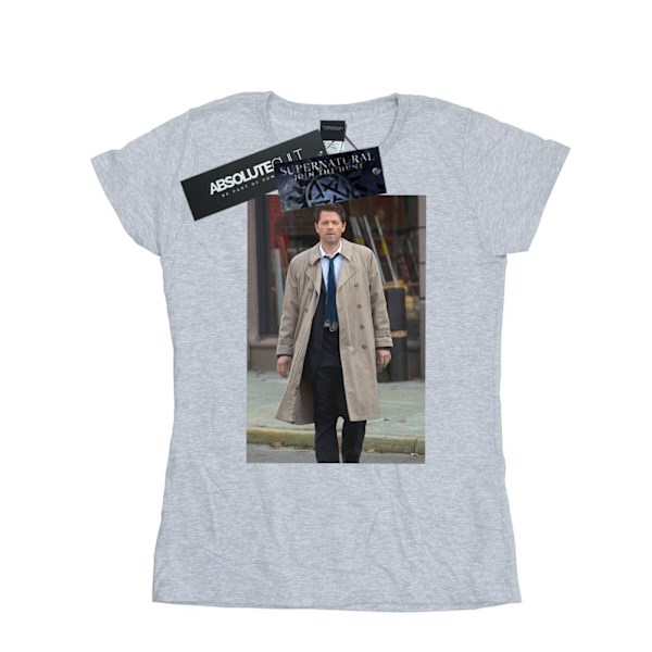 Supernatural Dam/Kvinnor Castiel Foto Bomull T-shirt S Sports Grey S