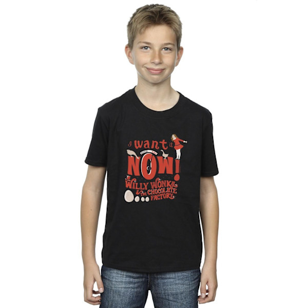 Willy Wonka Boys Verruca Salt I Want It Now T-Shirt 7-8 år B Black 7-8 Years