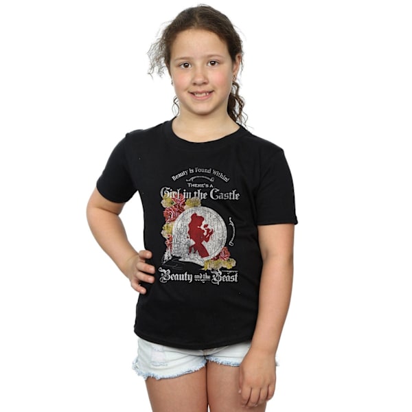 Disney Girls Beauty And The Beast Flicka i Slottet Bomull T-shirt Black 7-8 Years