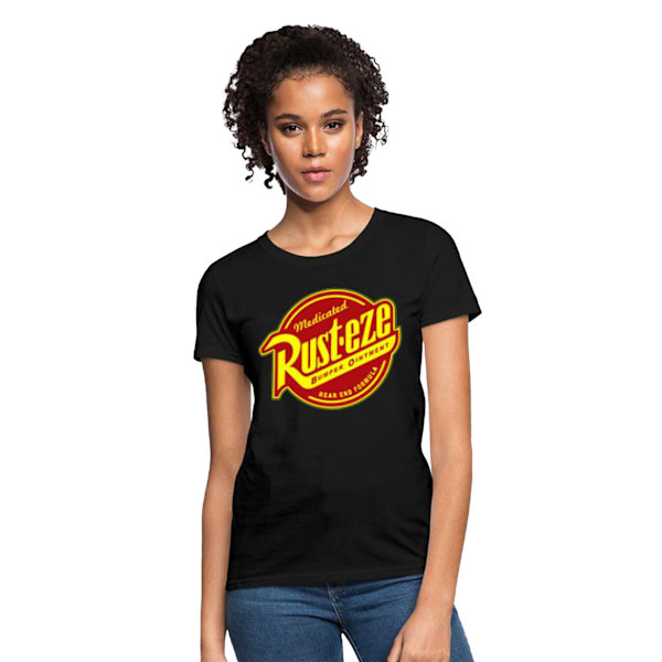 Cars Dam T-shirt i bomull med Rust-Eze-logotyp för kvinnor/damer, XXL, svart Black XXL