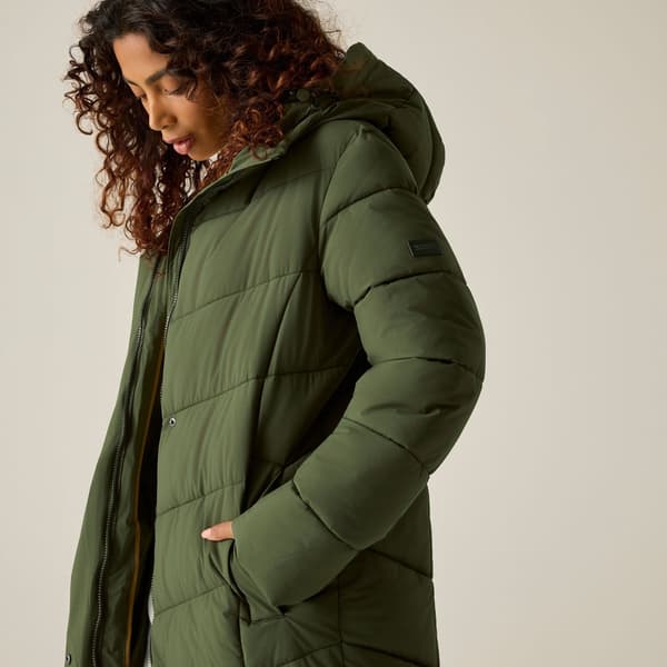 Regatta Dam Eloria Lång Vadderad Jacka 18 UK Da Dark Khaki 18 UK