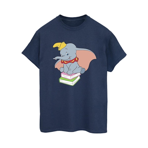 Disney Dam/Damer Dumbo Sitter På Böcker Bomull Boyfriend T- Navy Blue L