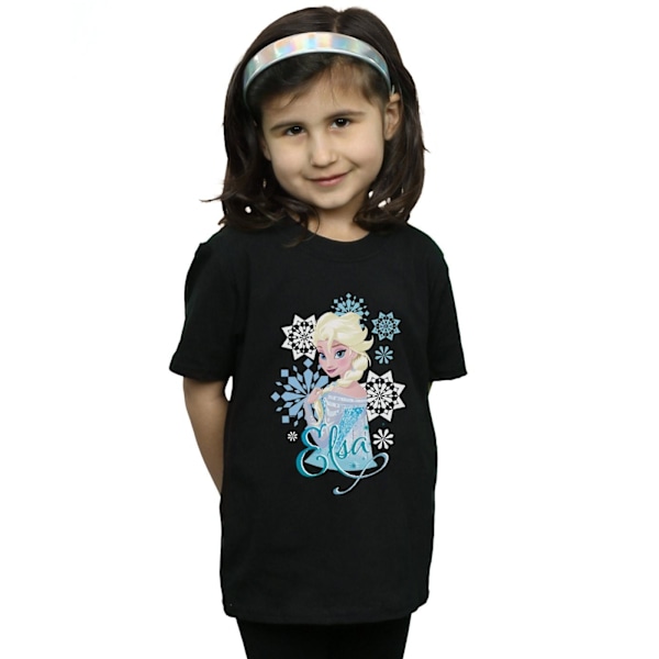 Disney Girls Frozen Elsa Snöflingor Bomull T-shirt 7-8 år Svart Black 7-8 Years