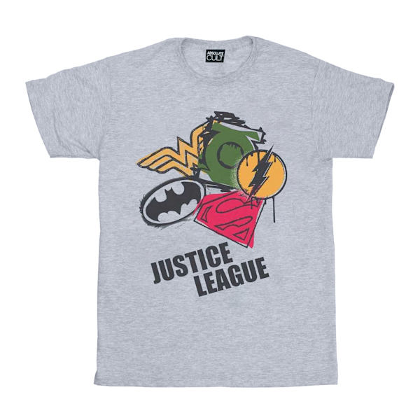 DC Comics Girls Justice League Spray Logos Bomull T-shirt 7-8 år Sports Grey 7-8 Years