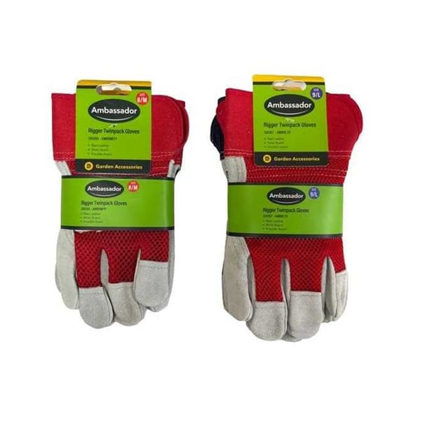 Ambassador Läder Rigger Handskar (2-pack) M Röd/Vit Red/White M