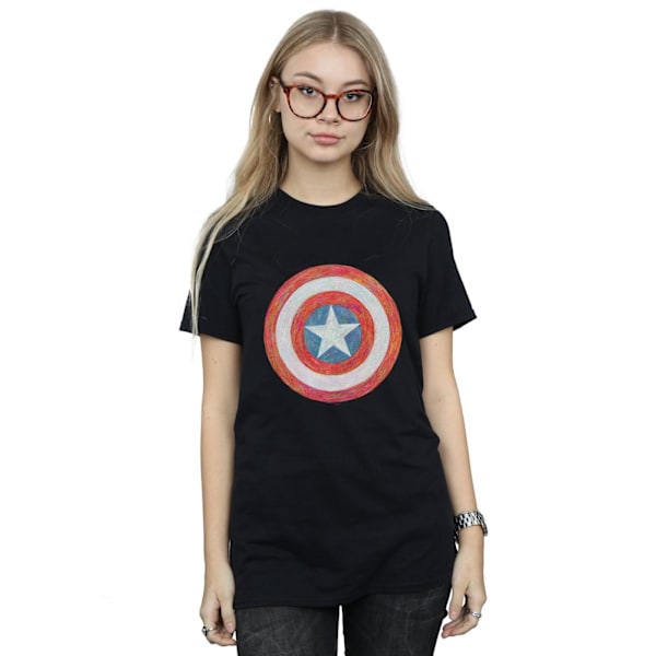 Marvel Dam/Damer Captain America Sketched Shield Bomull Boyfriend T-Shirt Black L