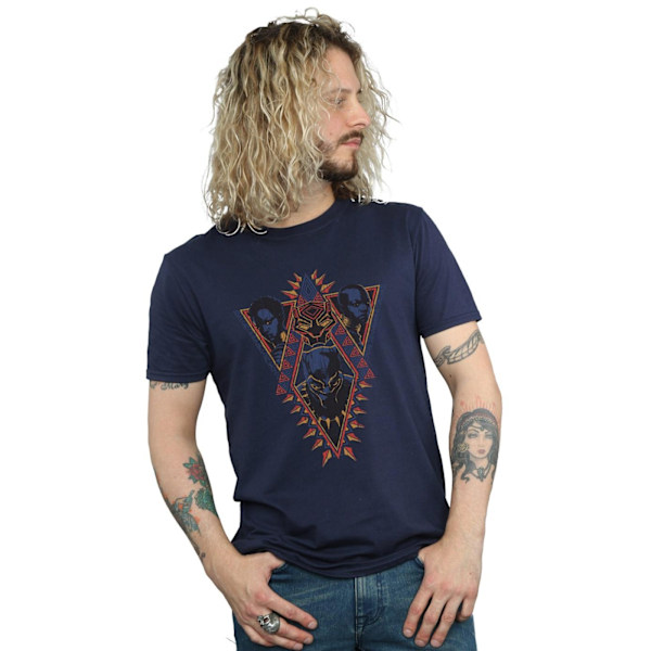 Marvel Herr Svart Panter Tribal Heads T-Shirt XXL Marinblå Navy Blue XXL