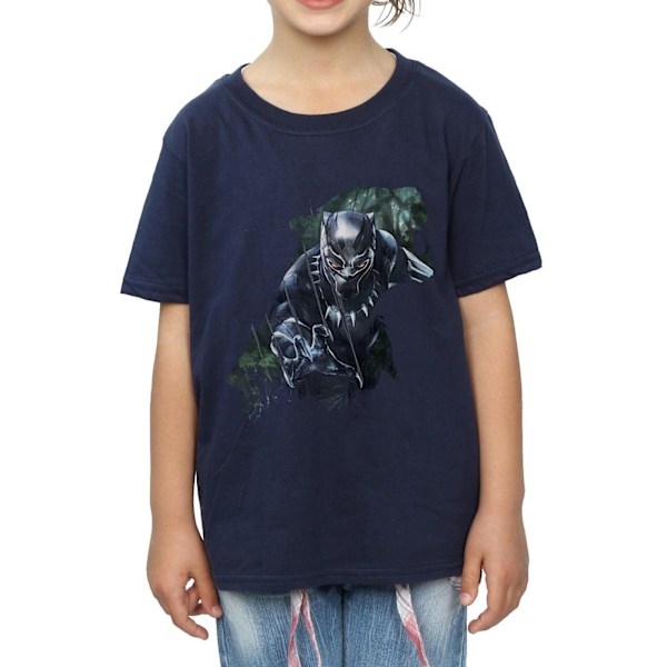 Marvel Girls Black Panther Wild Silhouette Bomull T-shirt 7-8 år Navy Blue 7-8 Years