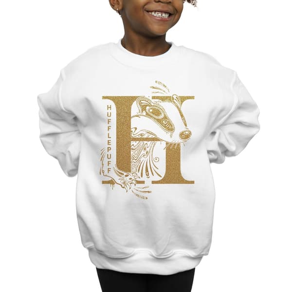 Harry Potter Flicktröja Hufflepuff Glitter Tröja 5-6 År Vit White 5-6 Years