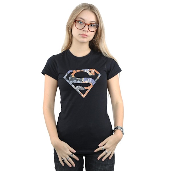 DC Comics Dam/Kvinnor Superman Blommig Logotyp 2 Bomull T-shirt S Black S