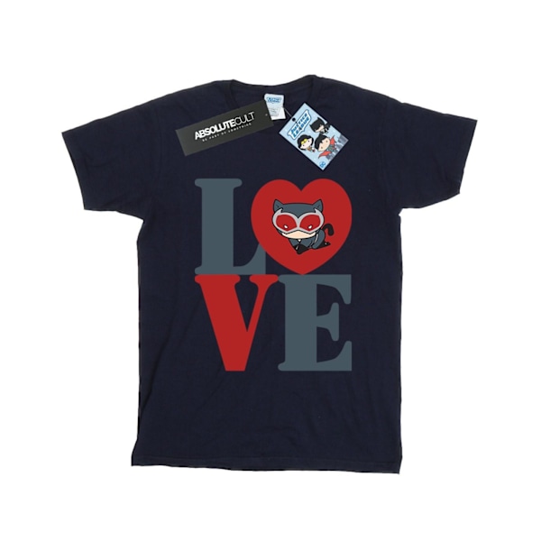 DC Comics Dam/Damer Chibi Catwoman Love Bomull Boyfriend T- Navy Blue XL