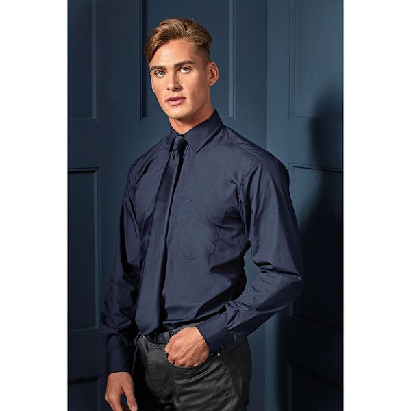 Premier Mens Premier Poplin Långärmad formell skjorta 22 Marinblå Navy 22