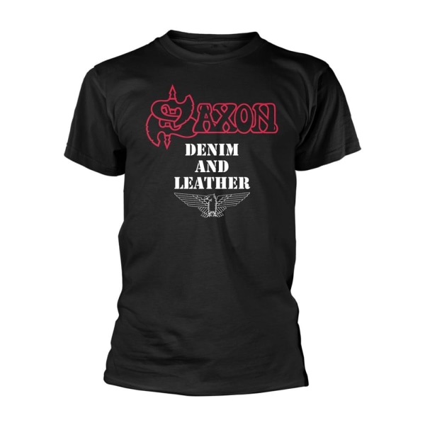 Saxon unisex T-shirt i denim och läder för vuxna S Svart Black S