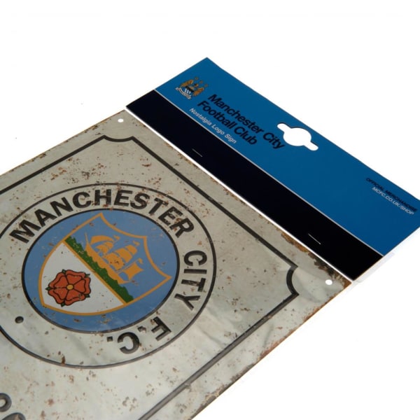 Manchester City FC Officiell Retro Logotypskylt One Size Vit White One Size