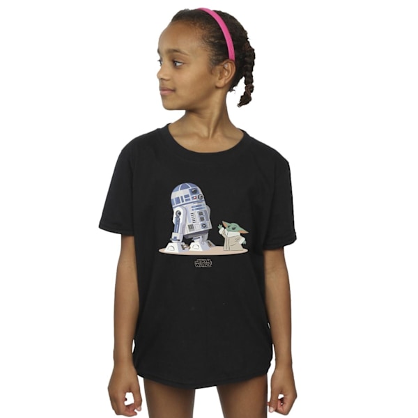 Star Wars T-shirt i bomull för flickor med motiv av R2D2 och Grogu från Mandalorian Black 12-13 Years