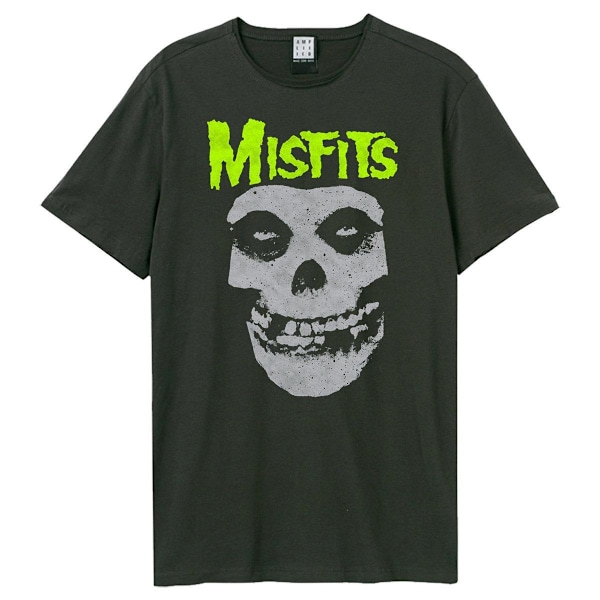 Amplified Unisex Adult Neon Skull Misfits T-Shirt S Charcoal Charcoal S