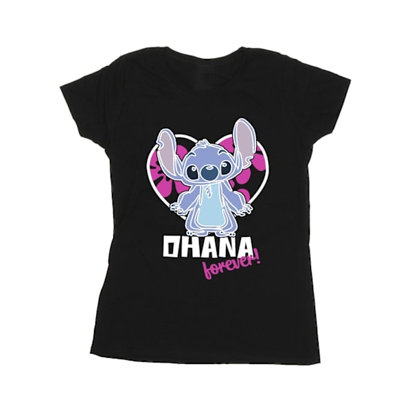 Disney Dam/Kvinnor Lilo Och Stitch Ohana Forever Hjärta Bomull Black M