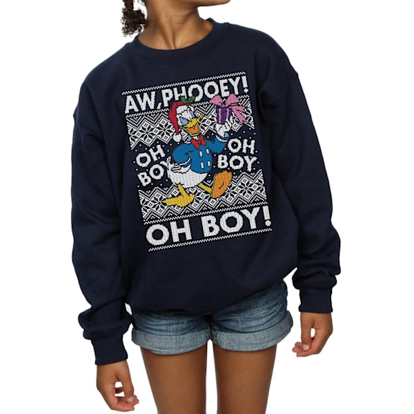 Disney Girls Donald Duck Jul Fair Isle Sweatshirt 9-11 År Navy Blue 9-11 Years