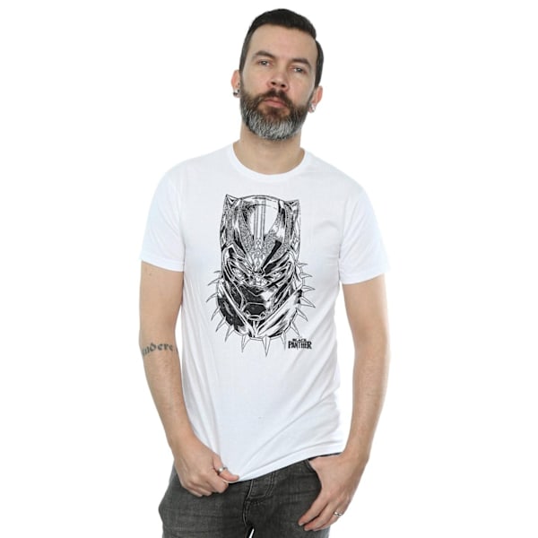 Marvel Mens Black Panther Spray Headshot T-Shirt L Vit White L