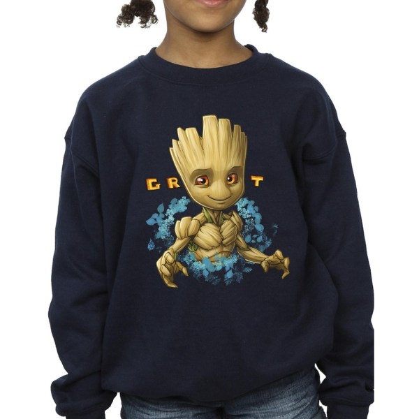 Guardians Of The Galaxy Girls Groot Flowers Sweatshirt 9-11 Ja Navy Blue 9-11 Years
