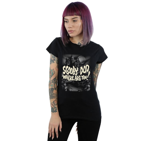 Scooby Doo Dam T-shirt i bomull för kvinnor/damer, Scary Castle, M, svart Black M