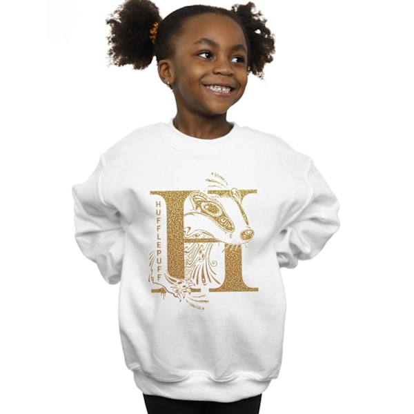 Harry Potter Flickor Hufflepuff Glitter Sweatshirt 9-11 År Vit White 9-11 Years