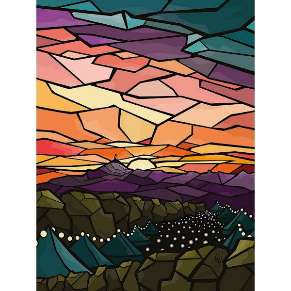 Georgina Westley Glastonbury Glasmålning Inramad Canvas Print Multicoloured 50cm x 40cm