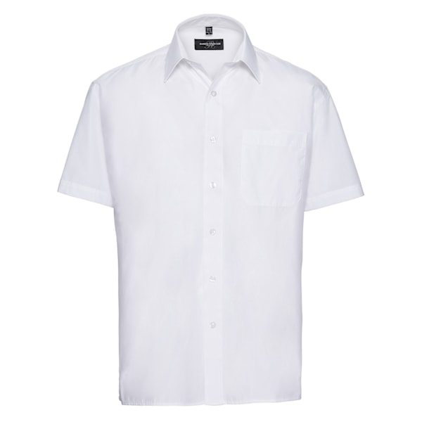 Russell Collection Herr Poplin Easy-Care Kortärmad Skjorta 15 White 15.5in