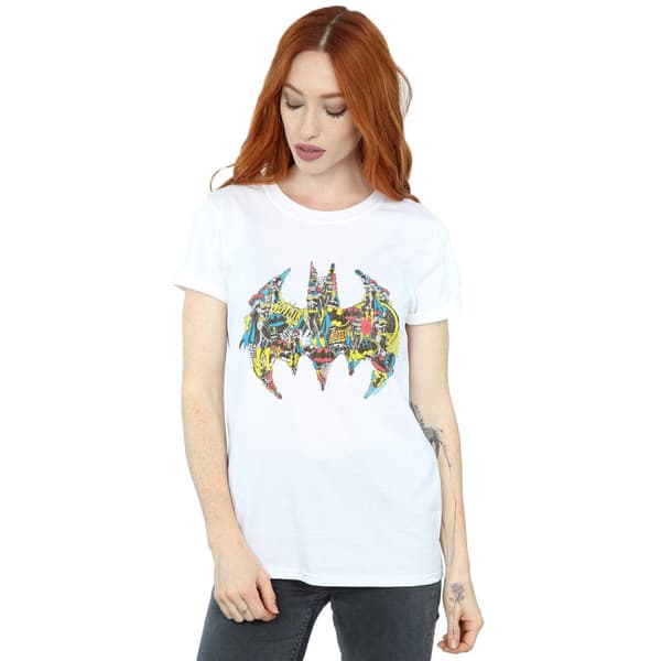 DC Comics Dam/Dam Batman Batgirl Logotyp Collage Bomull Boyf White 5XL