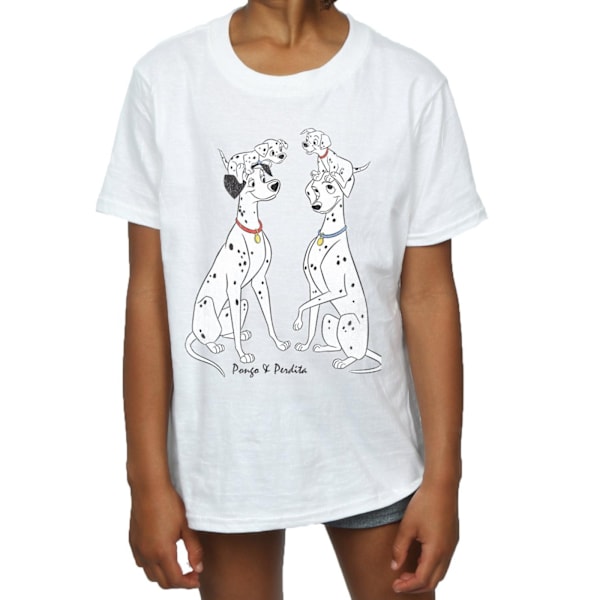 101 Dalmatiner Flickor Pongo Och Perdita T-Shirt 5-6 År Vit White 5-6 Years