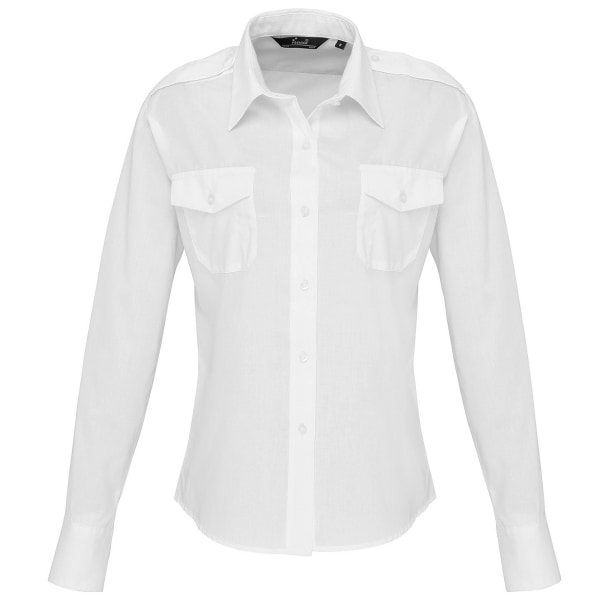 Premier Womens/Ladies Long Sleeve Pilot Shirt 10 White White 10