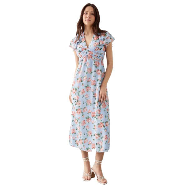 Dorothy Perkins klänning med blommig volang för damer 12 UK Bl Blue 12 UK