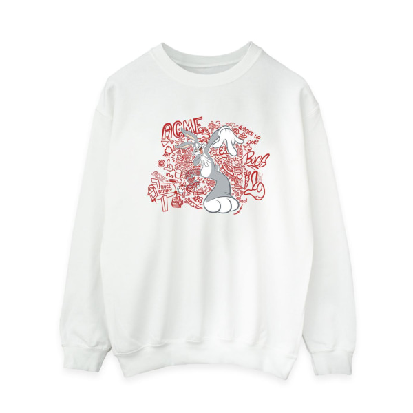 Looney Tunes Dam/Damer ACME Doodles Bugs Bunny Sweatshirt X White XL