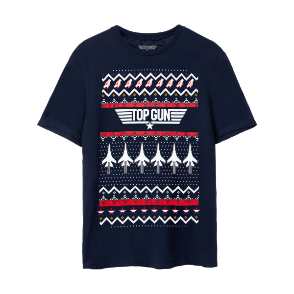 Top Gun Män Fair Isle Christmas T-shirt L Marinblå Navy L