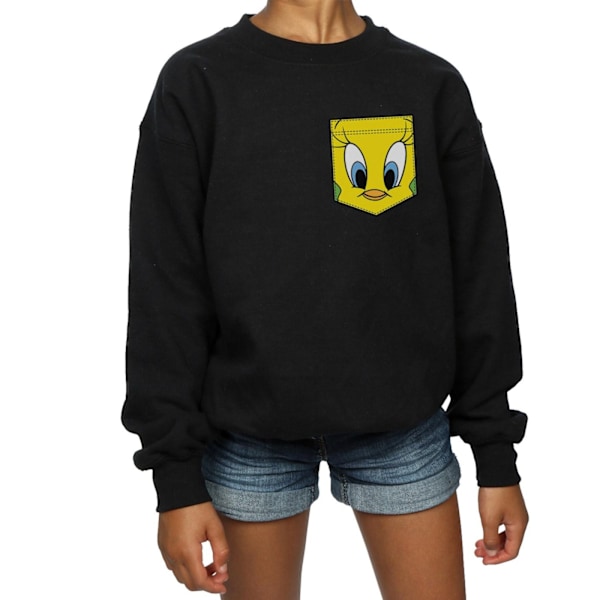 Looney Tunes Girls Tweety Pie Face Faux Pocket Sweatshirt 9-11 Black 9-11 Years