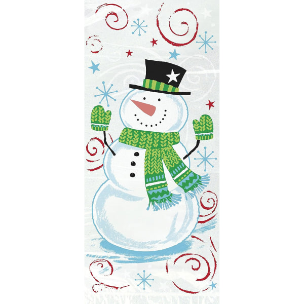 Unika Party Snowman Cellofan Julfestväskor (paket med 2 Green/White/Red One Size